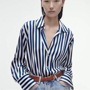 ZARA Satin Effect Striped Button Down